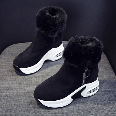 Step into Style and Warmth: Women's High Heel Leather Snow Boots - Warm Plush Wedges for Winter Chic