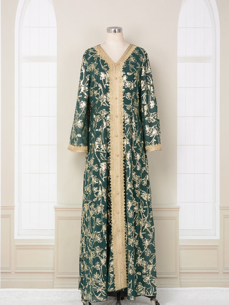 Flower Gold Stamping Moroccan Evening Robe