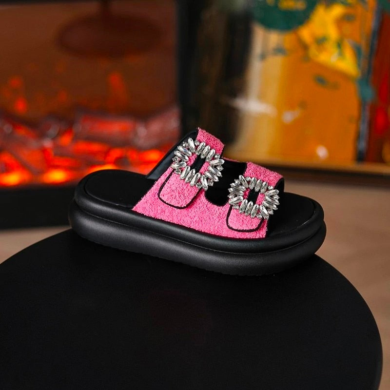 Summer Platform Buckle Wedge Slippers