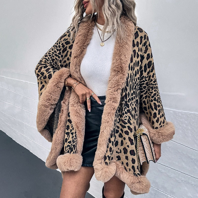 Fierce & Cozy: Leopard Print Wool Collar Cape – Your Must-Have Fall Statement!