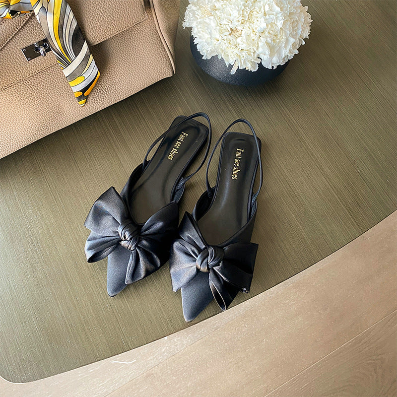 Spring Bow Pointed Toe Flats - Low-Heeled Back Strap Sandals for Women