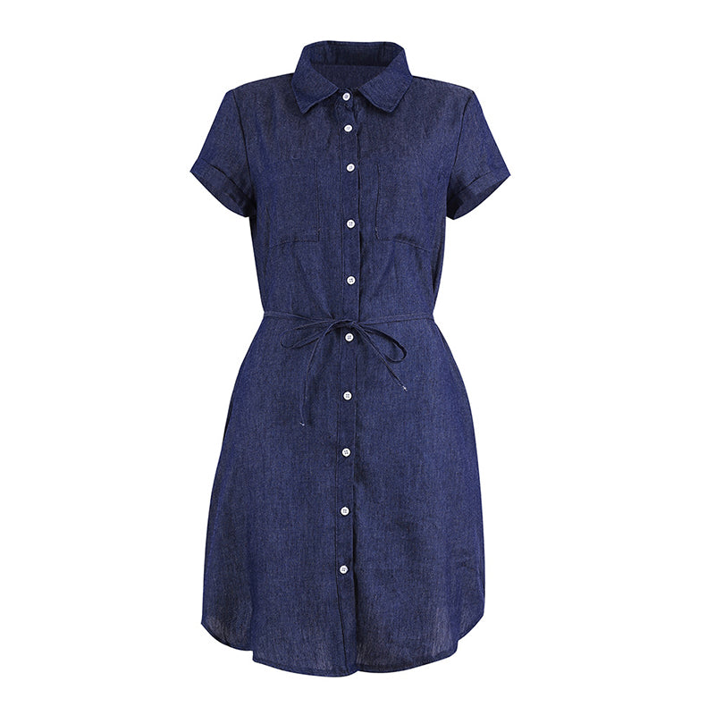 Casual Denim Collar Shirt Dress Jeans With Belt