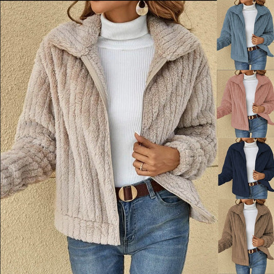 Women's Autumn And Winter New Style Pit Strip Wool Cardigan Lapel Short Coat