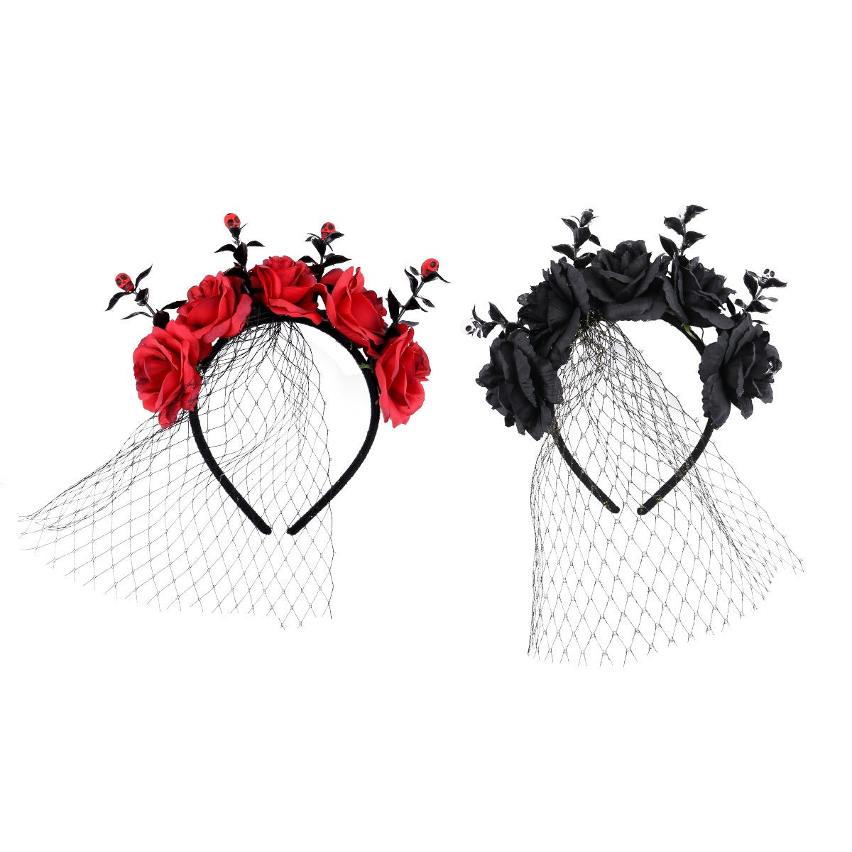 Halloween Dark Floral Rose Mesh Headband - Ghost Festival Party & Performance Accessory