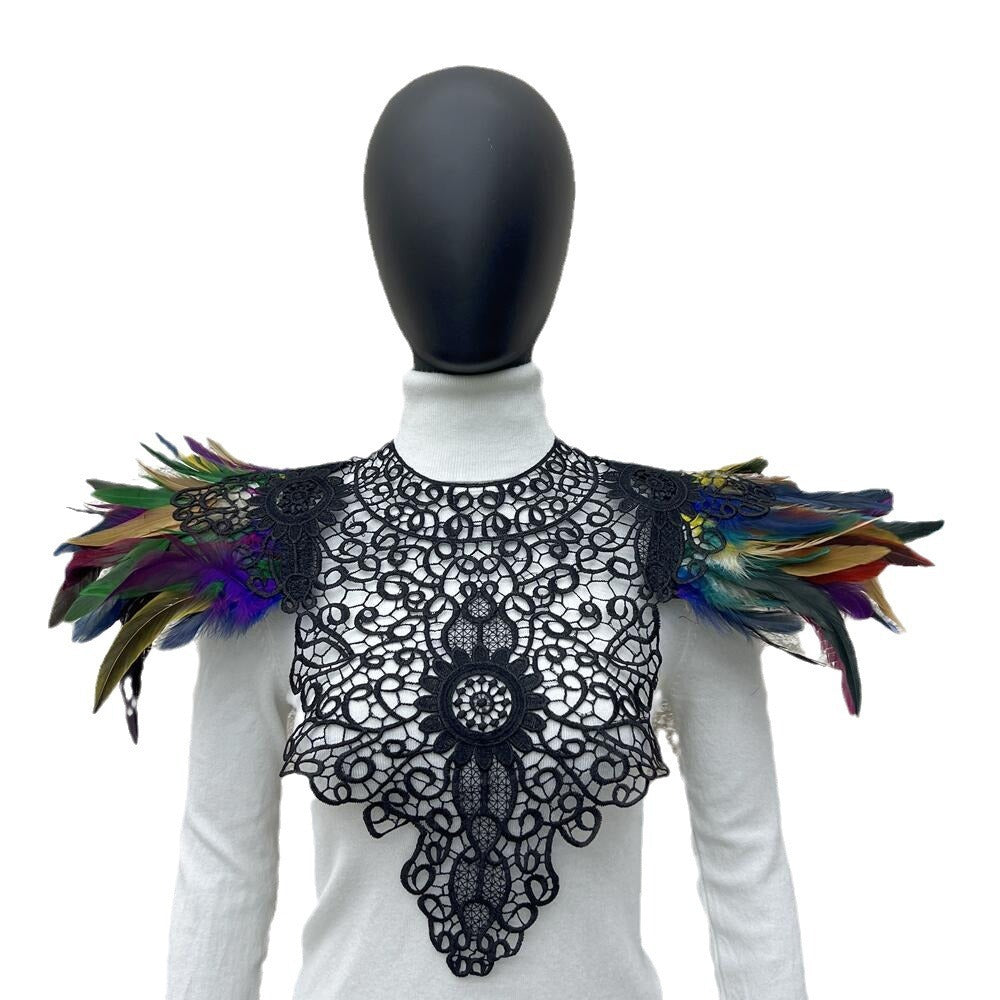 Gothic Lace Embroidered Feather Shawl - Halloween & Christmas Scarf Stage Accessory