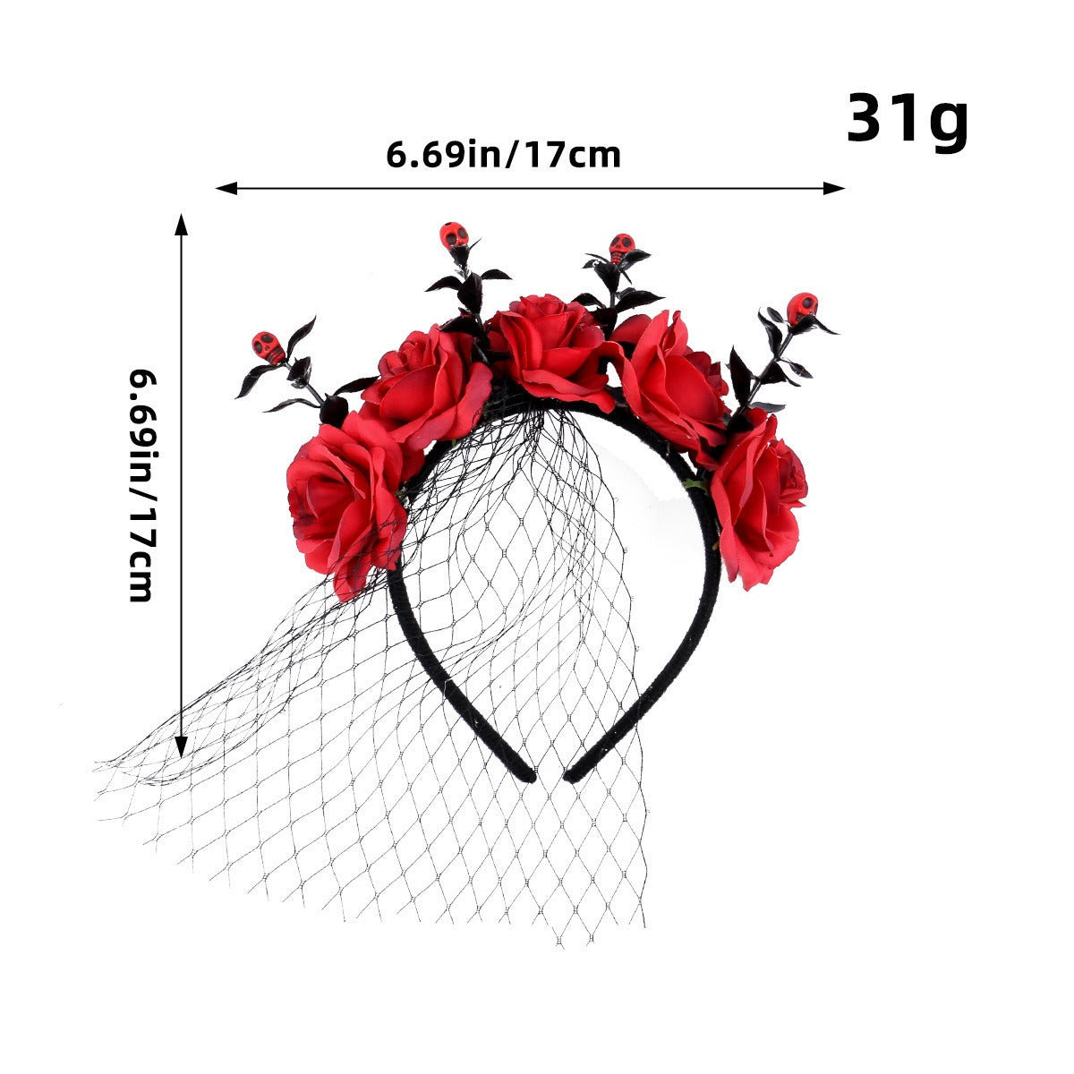 Halloween Dark Floral Rose Mesh Headband - Ghost Festival Party & Performance Accessory