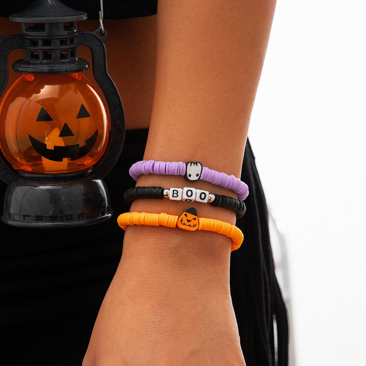 Halloween Elastic Bracelet Set - Pumpkin Head & Letter Design