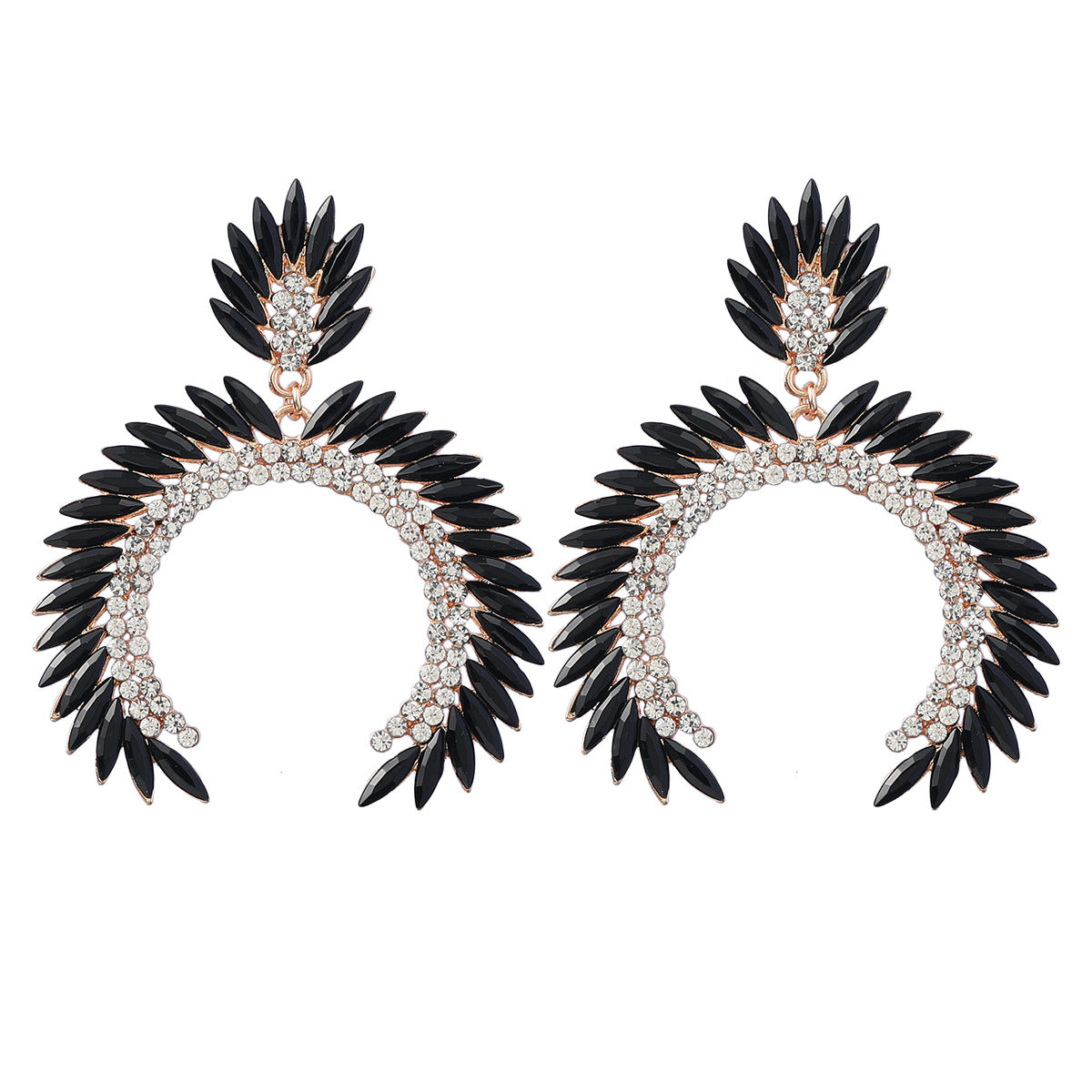 Exaggerated Rhinestone Geometric Earrings - Trendy Catwalk Style