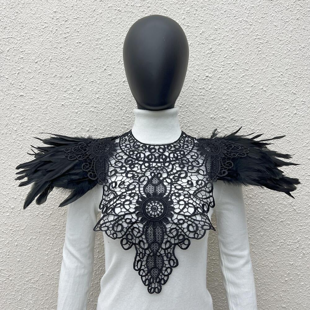 Gothic Lace Embroidered Feather Shawl - Halloween & Christmas Scarf Stage Accessory