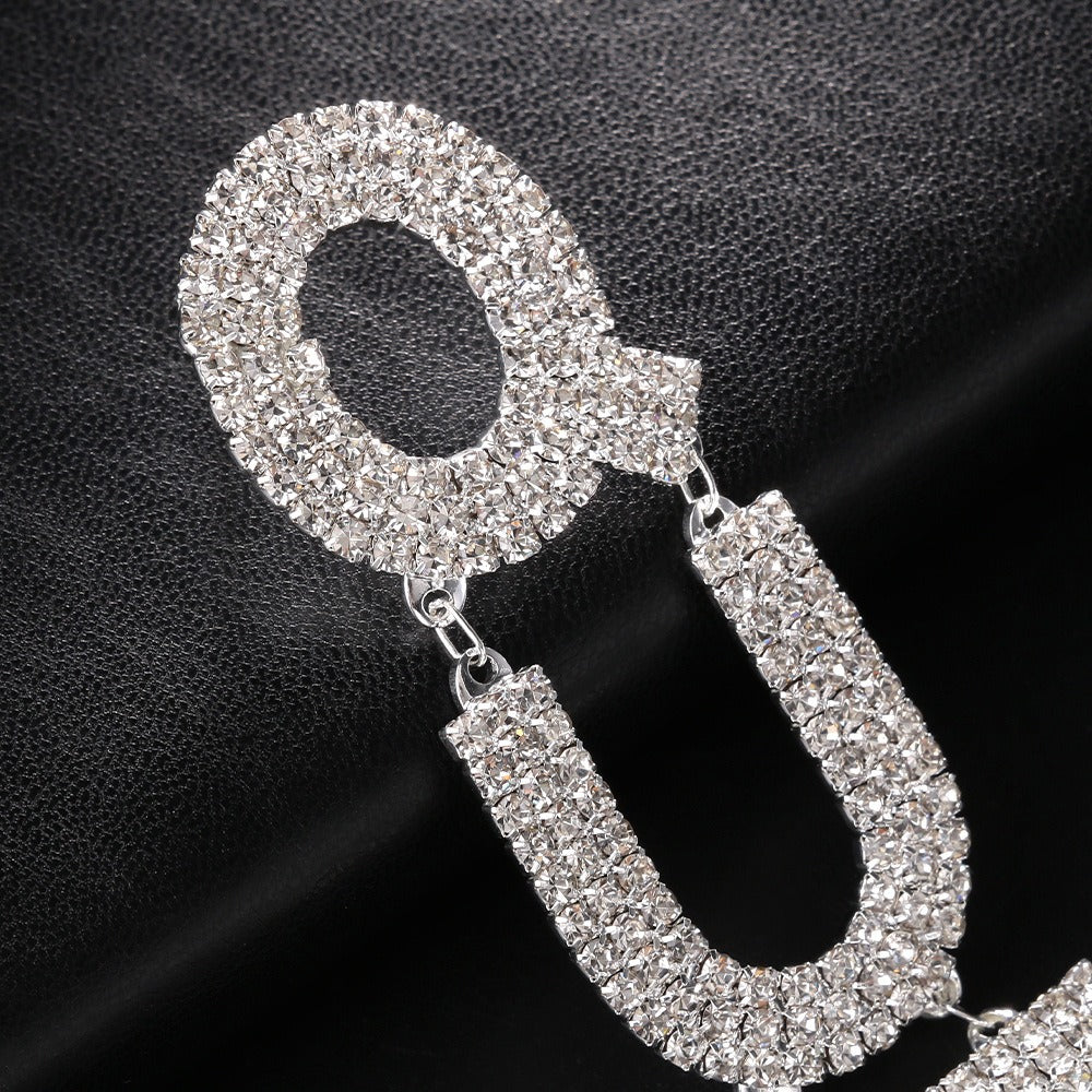 Exaggerate Your Personality with QUEEN Letter Long Earrings Adorned with Full Diamonds