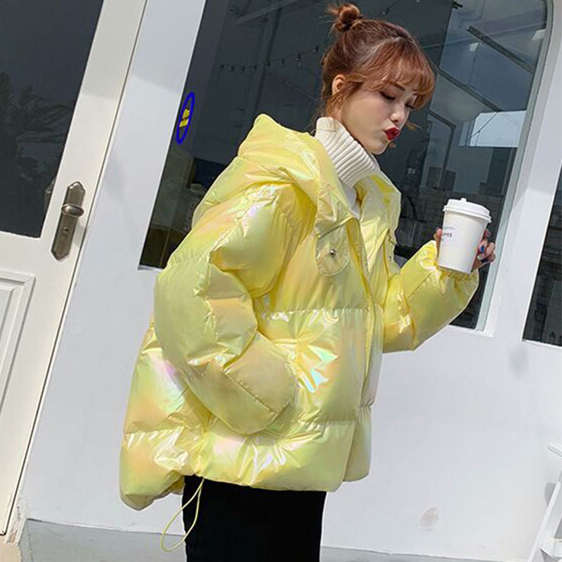 Shiny Down Cotton Padded Jacket For Women Korean Version Loose Coat Colorful Cotton Padded Clothes Fashionable Ins