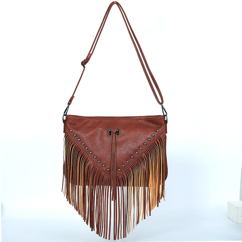 Chic Rivet Tassel Soft Leather Bag: Effortless European and American Elegance