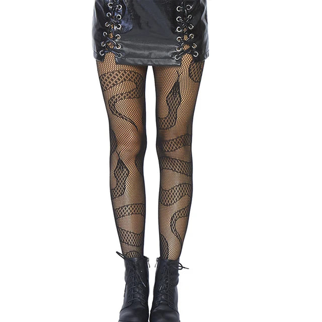 Snake-Shaped Fishnet Pantyhose - Sexy Punk Style Halloween Horror Tights