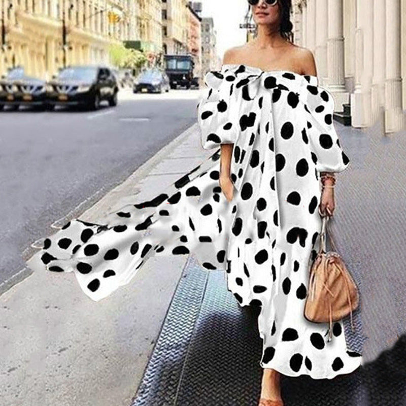 Boho Off Shoulder Polka Dot Casual Maxi Dress