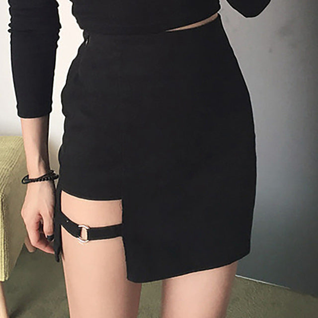 Irregular Black Hip Skirt