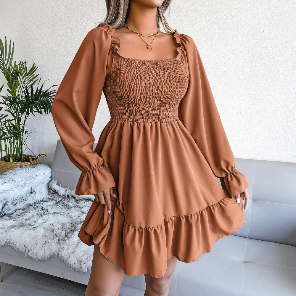 Cute Flared Sleeve Ruffle Swing Dress