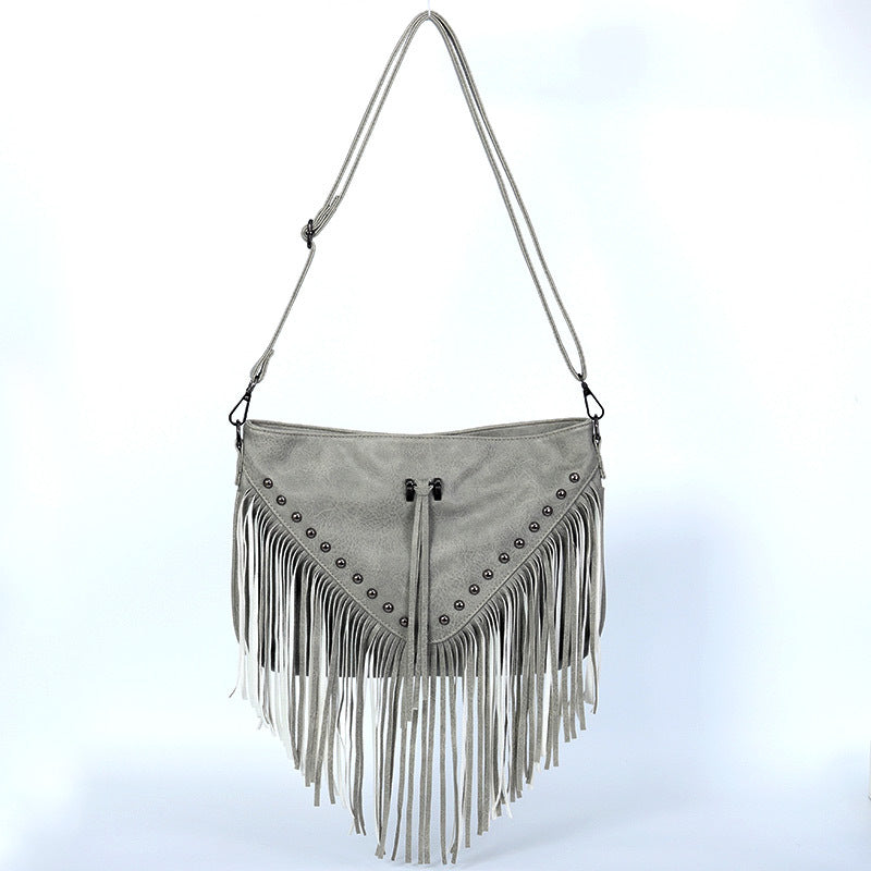 Chic Rivet Tassel Soft Leather Bag: Effortless European and American Elegance