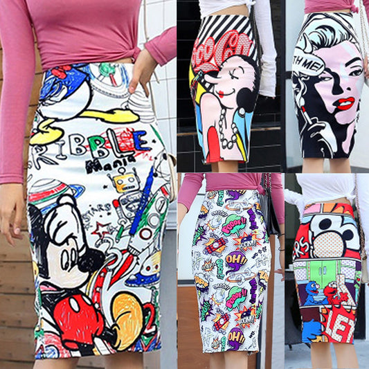 Cartoon Chic Pencil Skirt