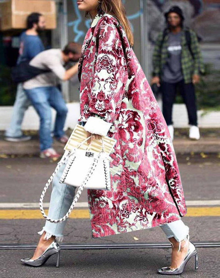 Beautiful Long Sleeve Lapel Printed Woolen Coat