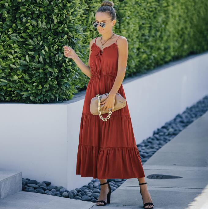 Sexy Solid Color Ruffled Long Dress