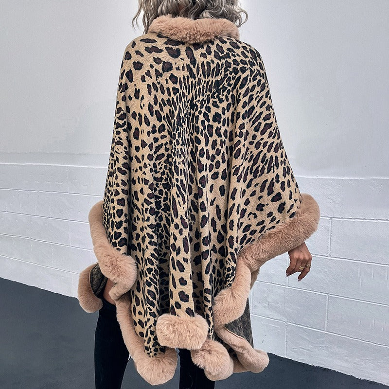 Fierce & Cozy: Leopard Print Wool Collar Cape – Your Must-Have Fall Statement!