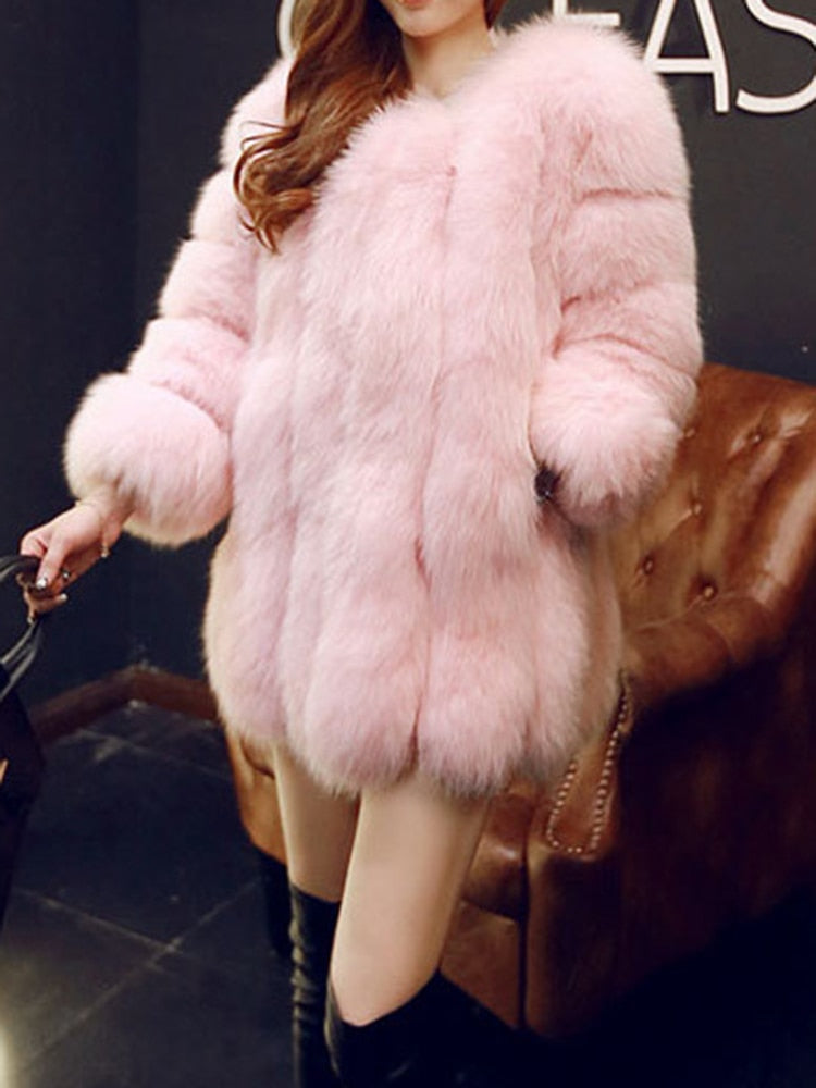 Warm Plush Faux Fur Coat: Purple Pink, Long Sleeve