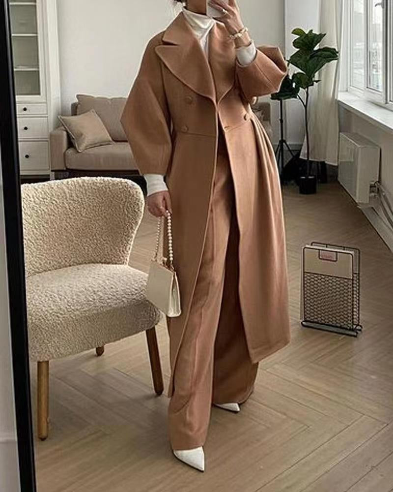 Palace Style Lantern Sleeve Large Lapel Woolen Long Coat