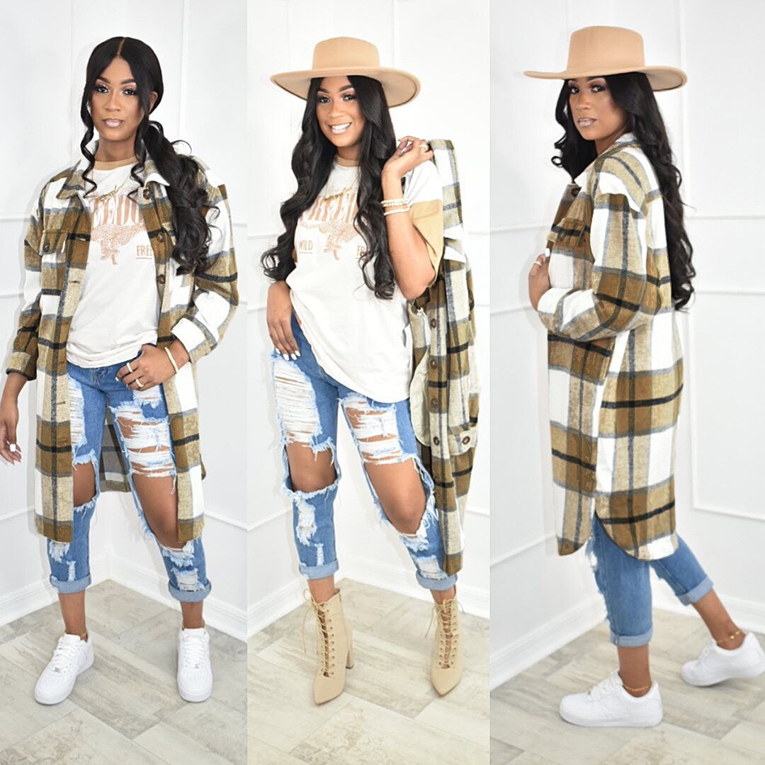 Elegant Fashion Checkered Coat