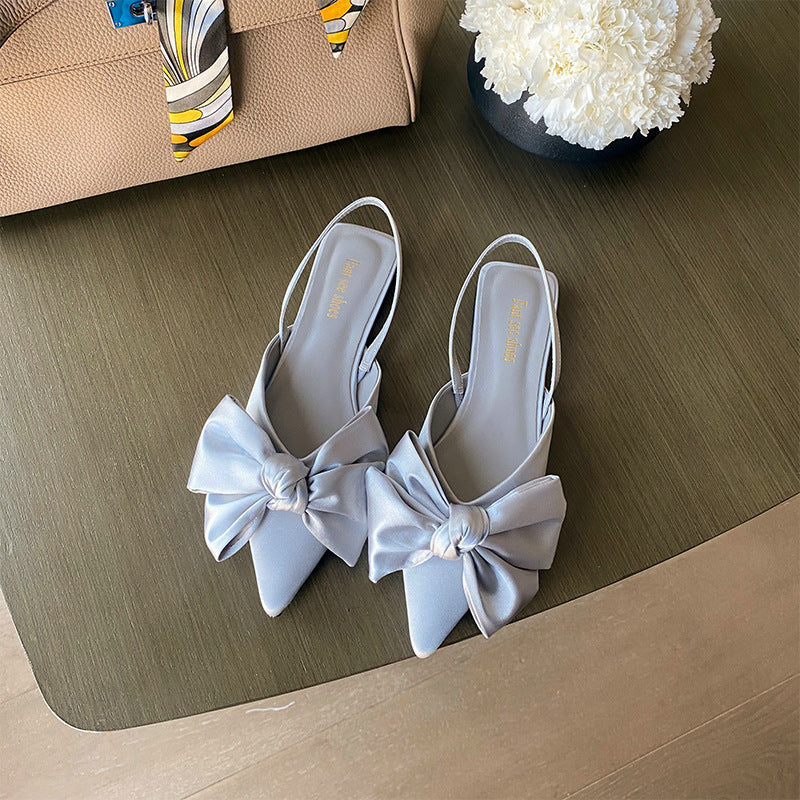 Spring Bow Pointed Toe Flats - Low-Heeled Back Strap Sandals for Women