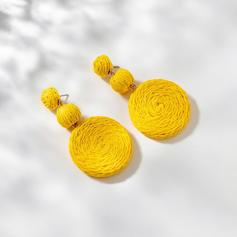 Beautiful Yellow Woven Lafite Earrings