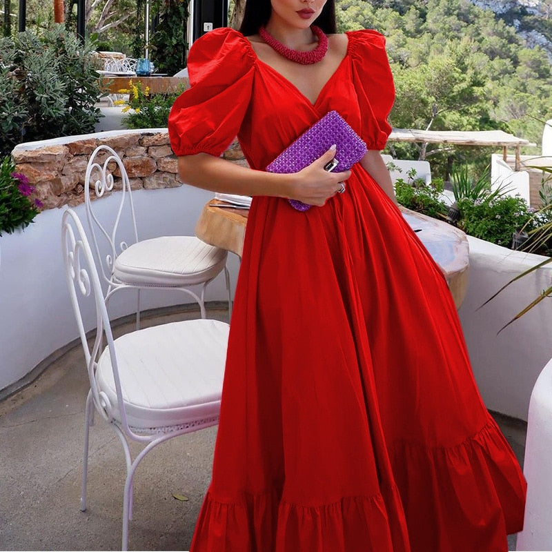 Elegant Boho Rose Red Maxi