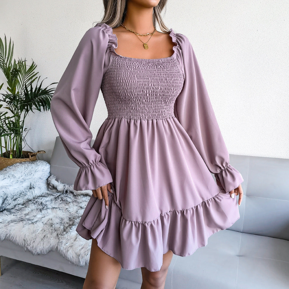 Cute Flared Sleeve Ruffle Swing Dress