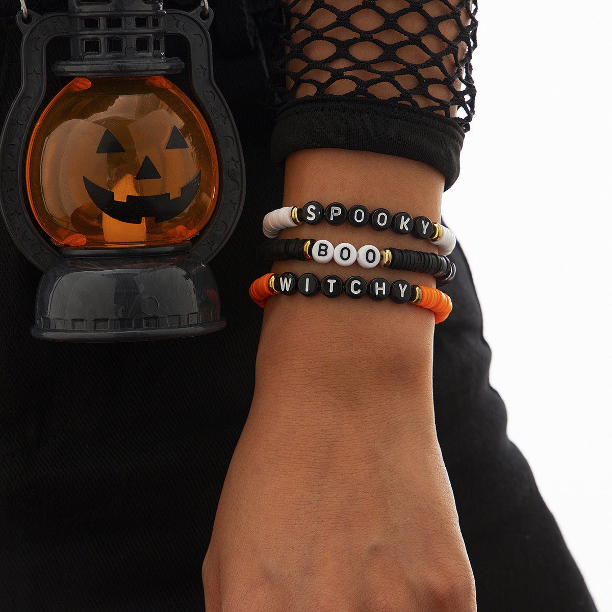 Halloween Elastic Bracelet Set - Pumpkin Head & Letter Design