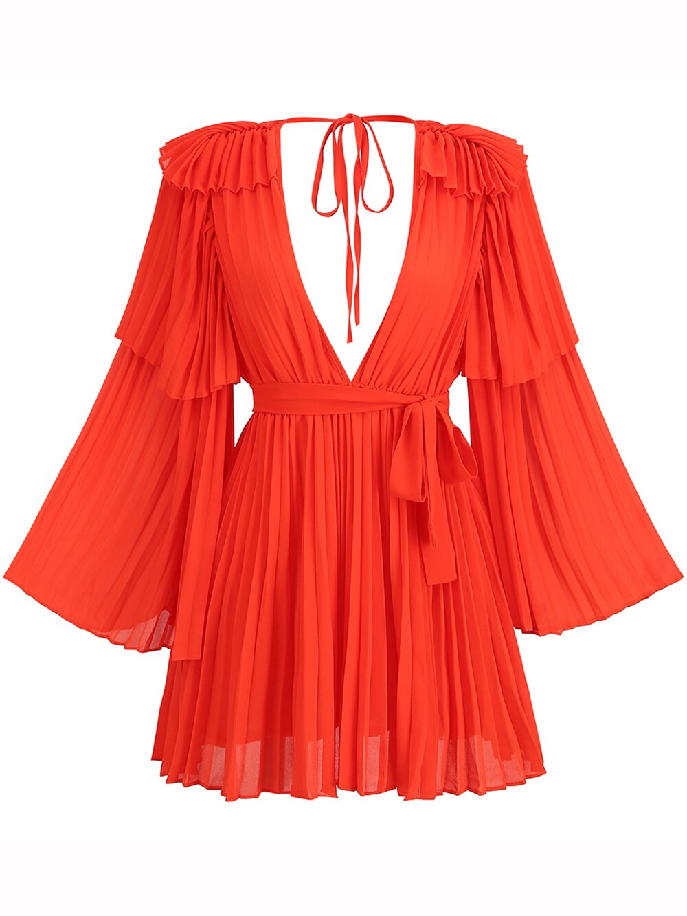 Summer Flare V-neck Pleated Chiffon Dress