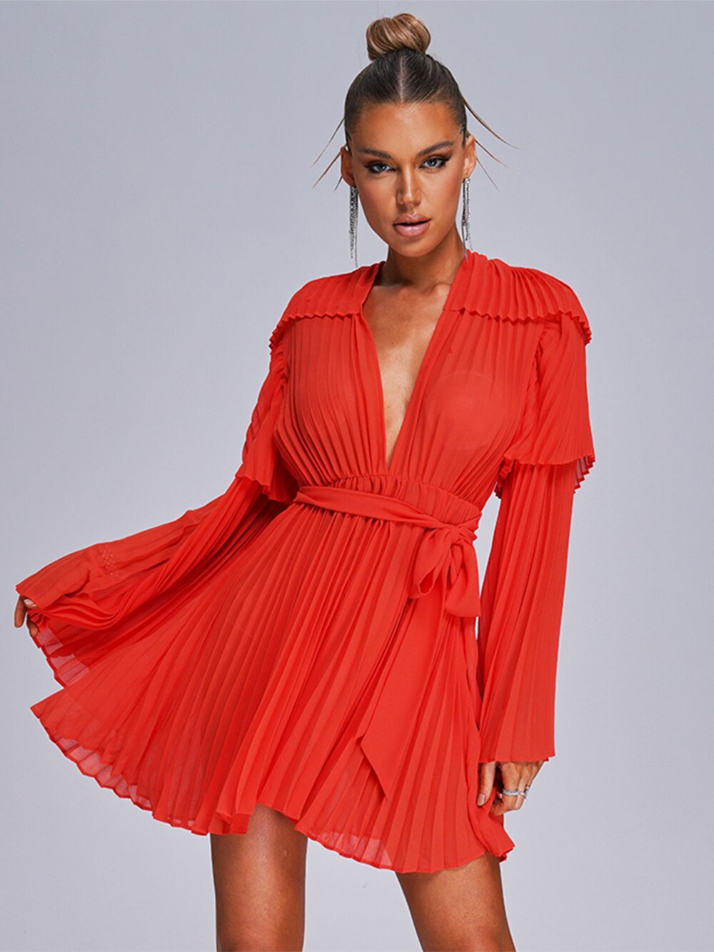 Summer Flare V-neck Pleated Chiffon Dress