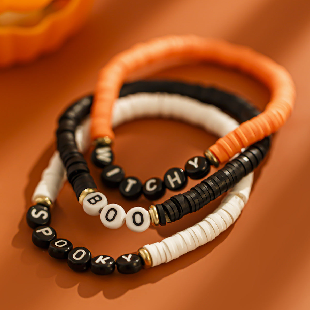 Halloween Elastic Bracelet Set - Pumpkin Head & Letter Design