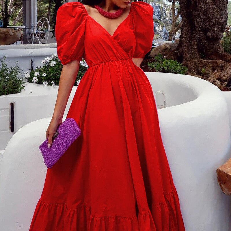 Elegant Boho Rose Red Maxi