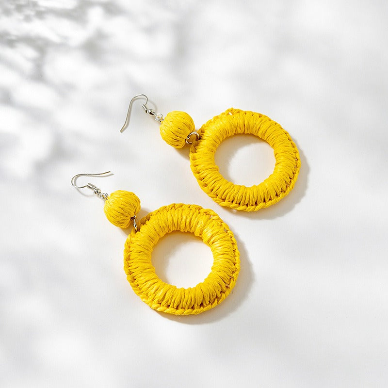 Beautiful Yellow Woven Lafite Earrings