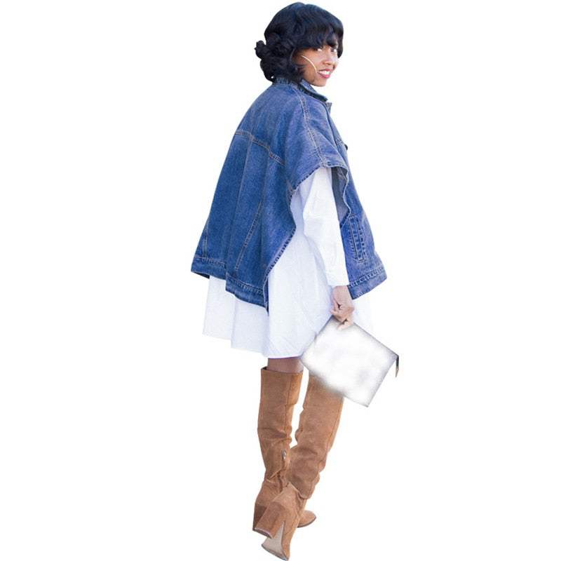 Denim Diva Delight: Batwing Sleeve Buttoned Jeans Jacket - Your Streetwear Essential for Effortless Autumn Chic