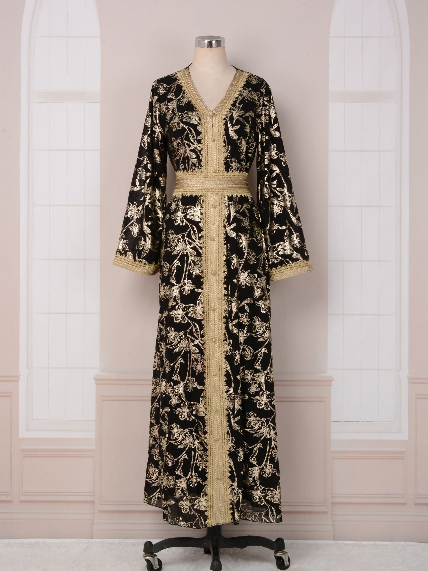 Flower Gold Stamping Moroccan Evening Robe