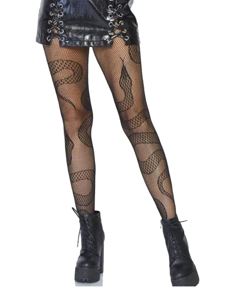 Snake-Shaped Fishnet Pantyhose - Sexy Punk Style Halloween Horror Tights