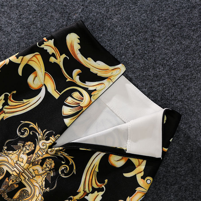 Chic Euro Vibes: Unveil Autumn Glamour with the European Print Pencil Skirt - Stretchable, Abstract, and Perfectly Midi!