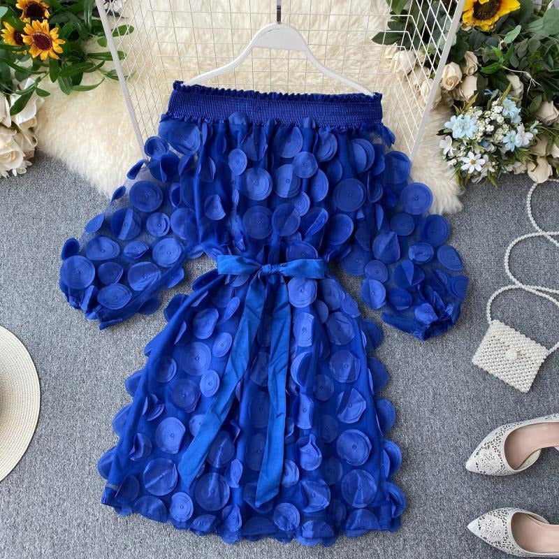 3D Flower Off-Shoulder Chiffon Dress