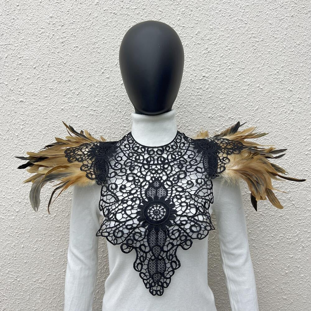 Gothic Lace Embroidered Feather Shawl - Halloween & Christmas Scarf Stage Accessory