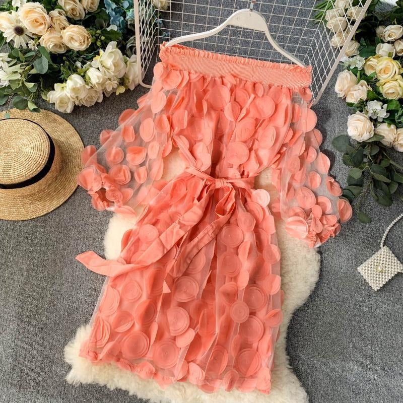 3D Flower Off-Shoulder Chiffon Dress