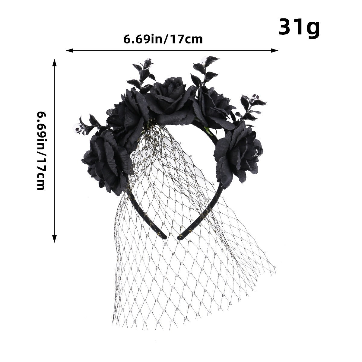 Halloween Dark Floral Rose Mesh Headband - Ghost Festival Party & Performance Accessory