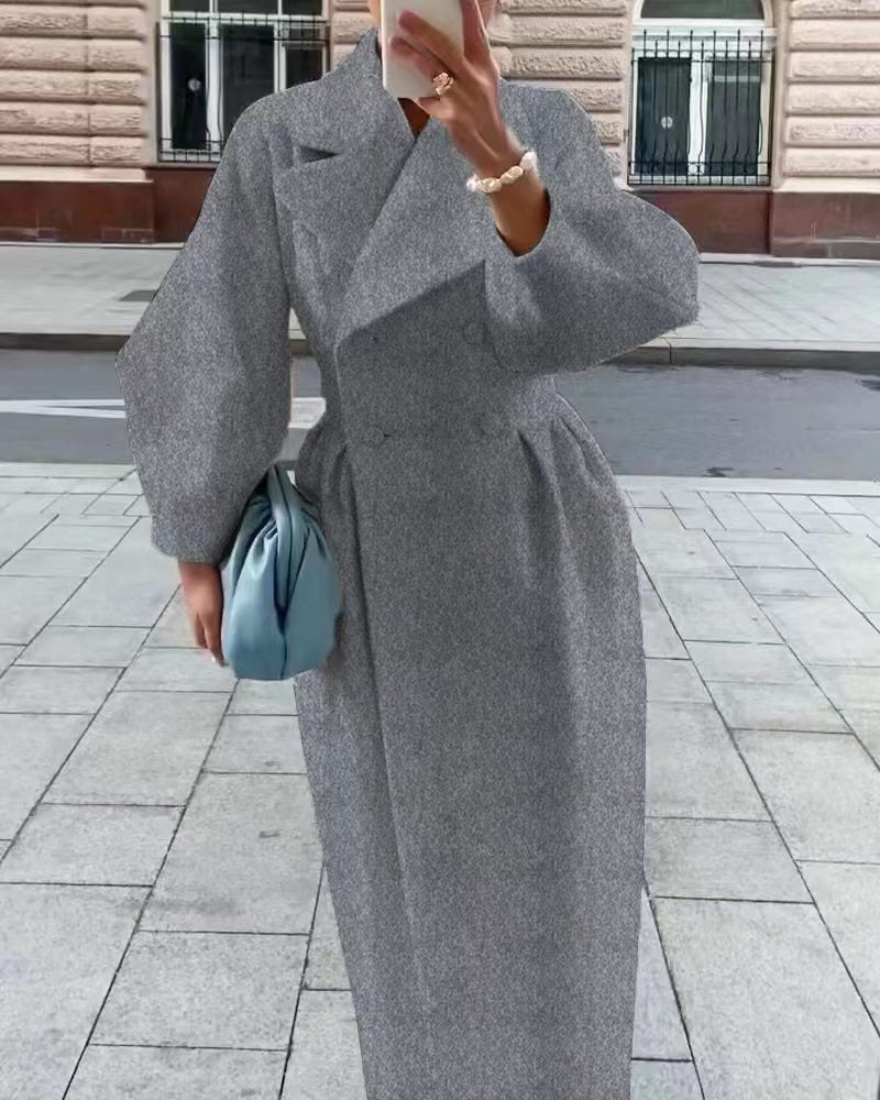 Palace Style Lantern Sleeve Large Lapel Woolen Long Coat