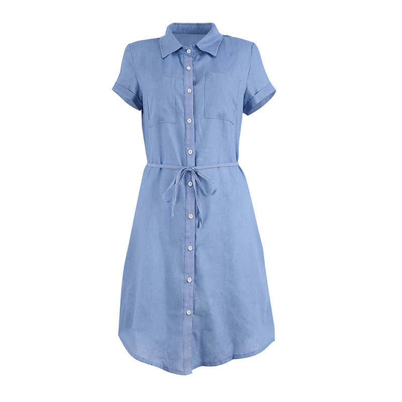 Casual Denim Collar Shirt Dress Jeans With Belt