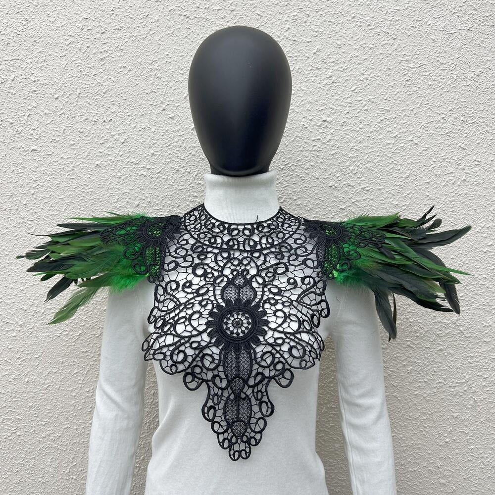 Gothic Lace Embroidered Feather Shawl - Halloween & Christmas Scarf Stage Accessory