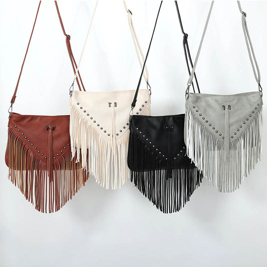 Chic Rivet Tassel Soft Leather Bag: Effortless European and American Elegance